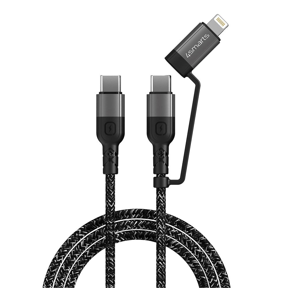 4Smarts ComboCord USB-C till USB-C eller Lightning Kabel PD 60W - 1,5 m - Svart