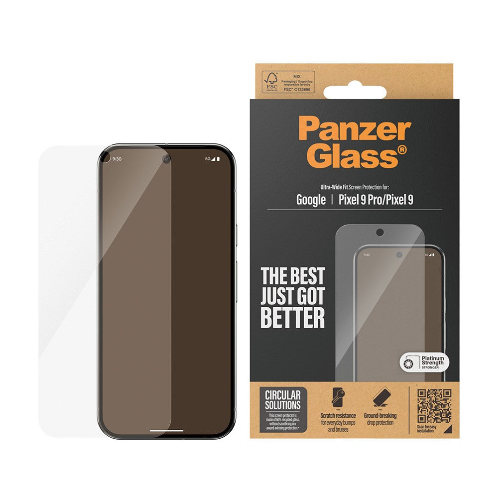 Google Pixel 9 / 9 Pro PanzerGlass Ultra Wide Fit Skärmskydd - Platinum Strength - Genomskinlig