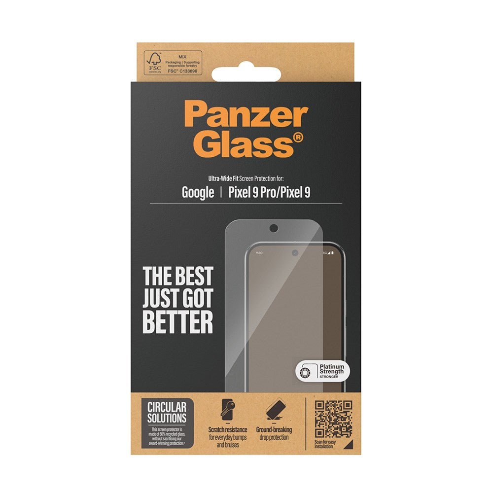 Google Pixel 9 / 9 Pro PanzerGlass Ultra Wide Fit Skärmskydd - Platinum Strength - Genomskinlig