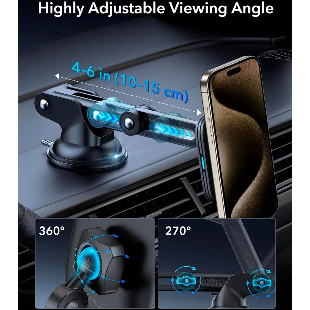 ESR Mobilhållare för bil med Trådlös Laddning - Instrumentbräda & Vindruta - MagSafe Kompatibel - Svart