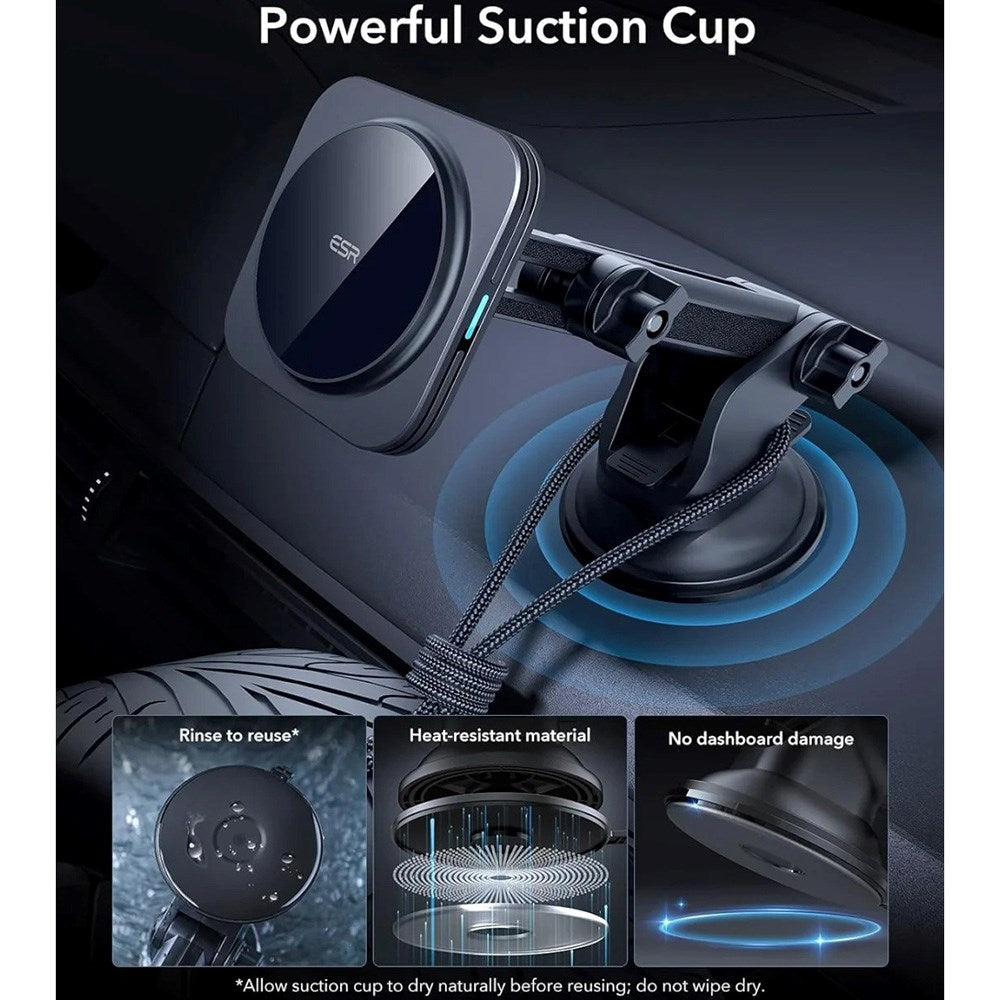ESR Mobilhållare för bil med Trådlös Laddning - Instrumentbräda & Vindruta - MagSafe Kompatibel - Svart