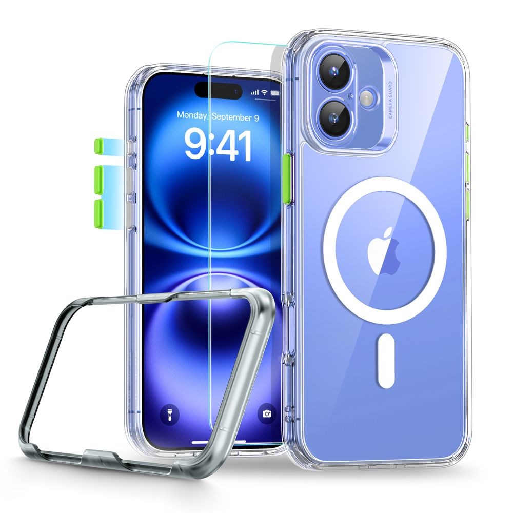 iPhone 16 ESR Classic Pro Set HaloLock m. Bakside Skal & Skärmskyddsglas – MagSafe Kompatibel – Genomskinlig