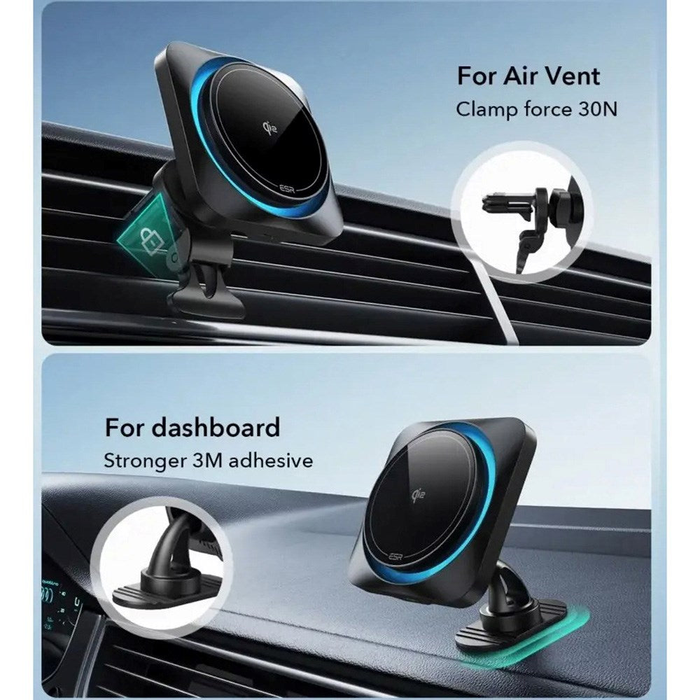 ESR Biltelefonhållare med CryoBoost Trådlös Laddning - Luftventil & Instrumentbräda - MagSafe Kompatibel - Svart