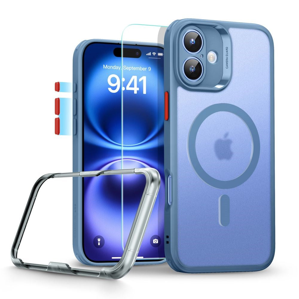 iPhone 16 ESR Classic Pro Set HaloLock m. Bakside Skal & Skärmskyddsglas – MagSafe Kompatibel – Matt Blå