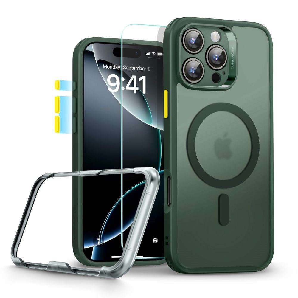 iPhone 16 Pro Max ESR Classic Pro Set HaloLock m. Bakside Skal & Skärmskyddsglas – MagSafe Kompatibel – Matt Grön