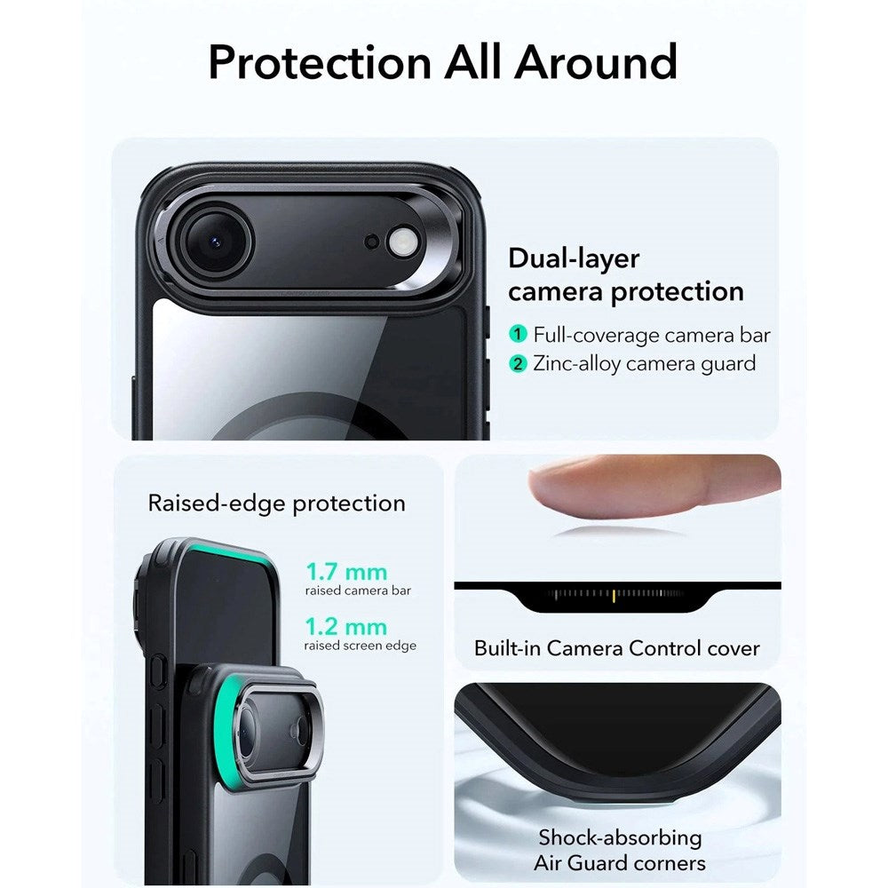 ESR iPhone Air Classic Hybrid Stash Case med Kickstand - MagSafe Kompatibel - Genomskinlig / Svart