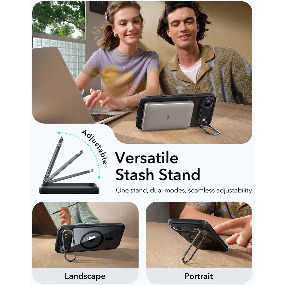 ESR iPhone Air Classic Hybrid Stash Case med Kickstand - MagSafe Kompatibel - Genomskinlig / Svart