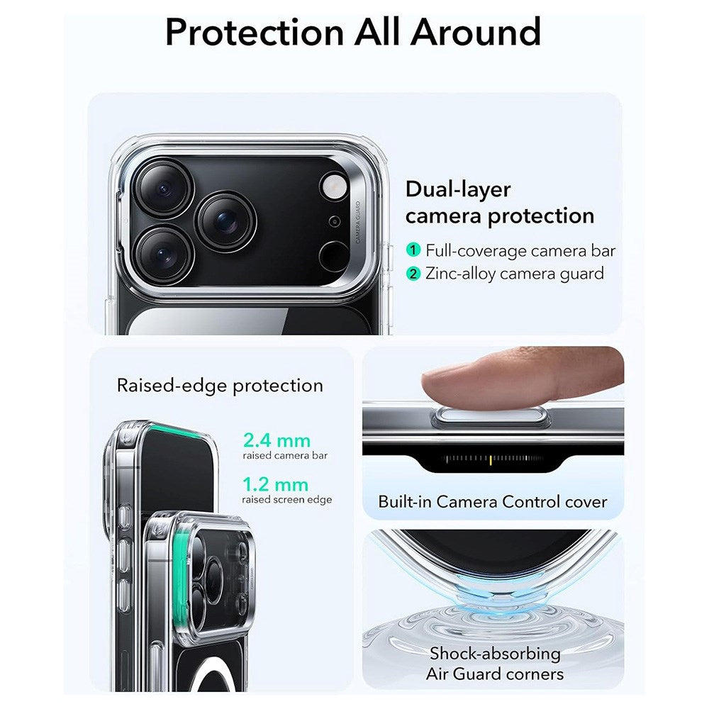 ESR iPhone 17 Pro Max Classic Hybrid Stash Case med Kickstand - MagSafe Kompatibel - Genomskinlig