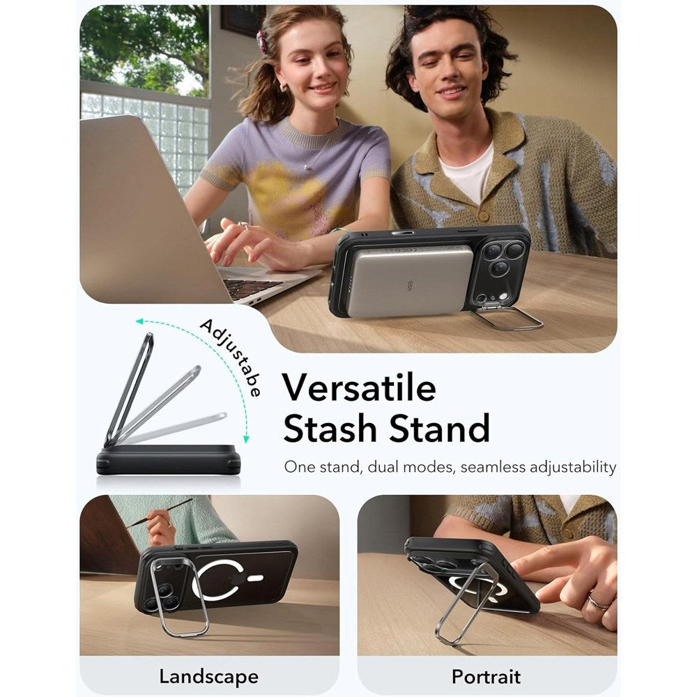 ESR iPhone 17 Pro Classic Hybrid Stash Case med Kickstand - MagSafe Kompatibel - Genomskinlig / Svart