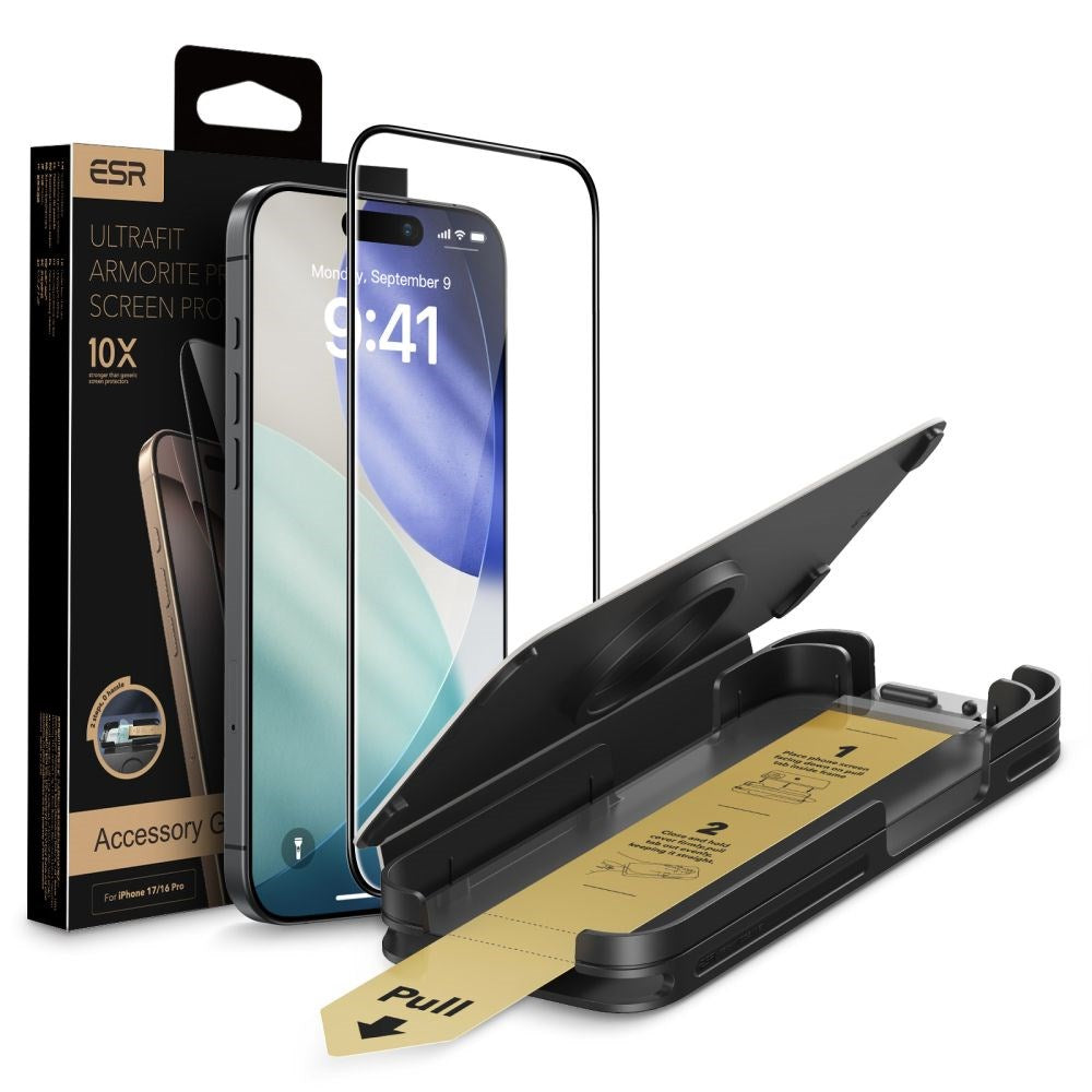 iPhone 17 / 16 Pro ESR UltraFit Armorite Pro Härdat Skärmskyddsglas - Genomskinlig / Svart Kant