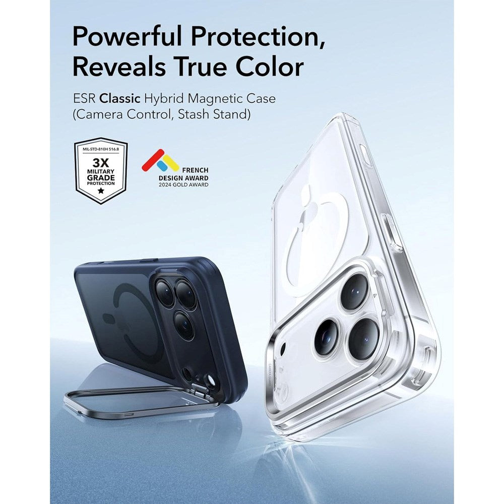 ESR iPhone 17 Pro Classic Hybrid Stash Case med Kickstand - MagSafe Kompatibel - Matt Blå