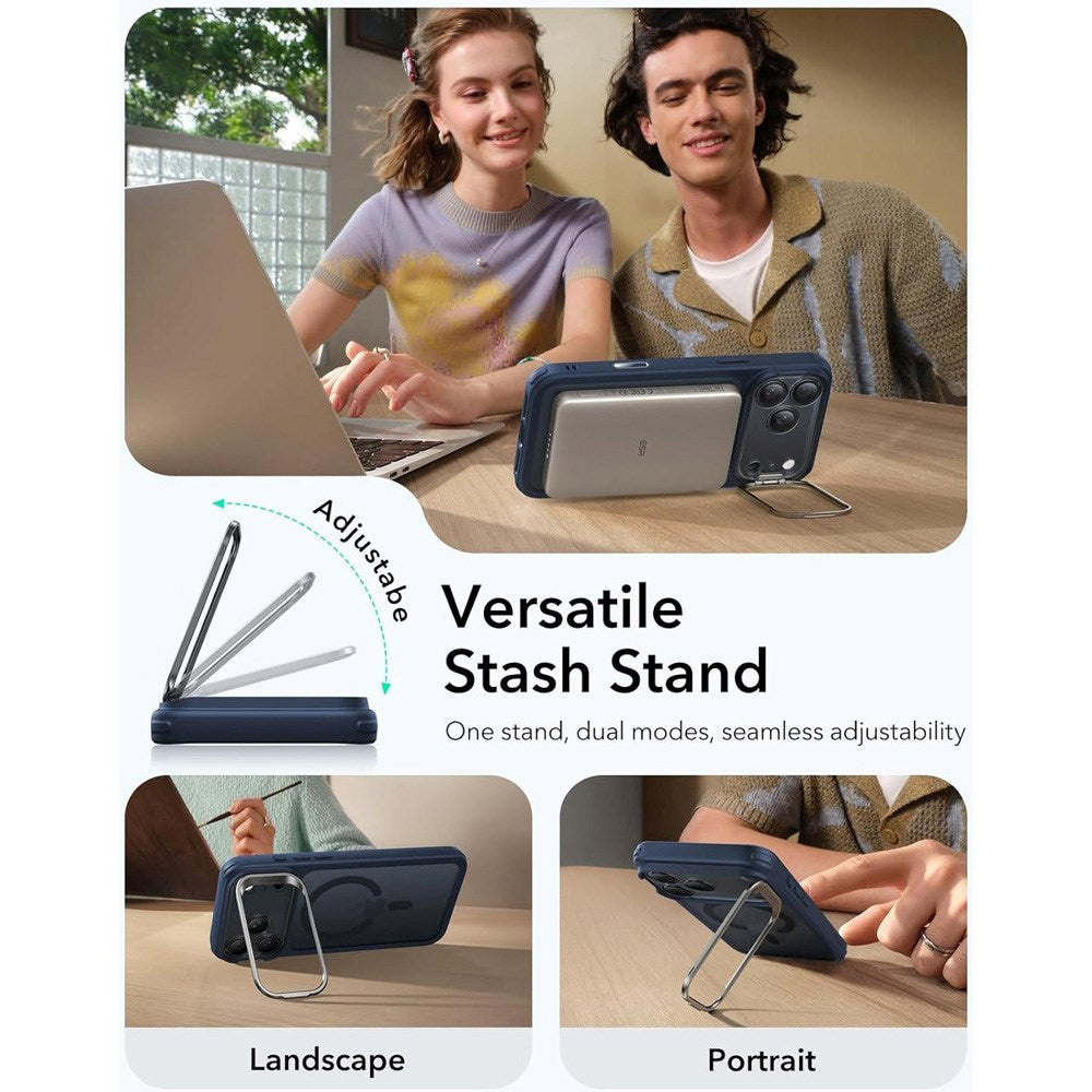 ESR iPhone 17 Pro Classic Hybrid Stash Case med Kickstand - MagSafe Kompatibel - Matt Blå