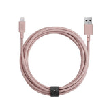 Native Union XL Belt Kabel USB-A till Lightning m. Läderspänne 3 Meter - Rose