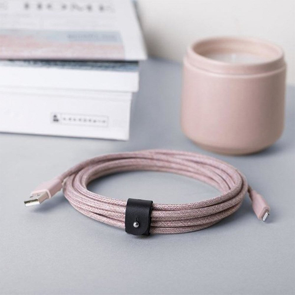 Native Union XL Belt Kabel USB-A till Lightning m. Läderspänne 3 Meter - Rose