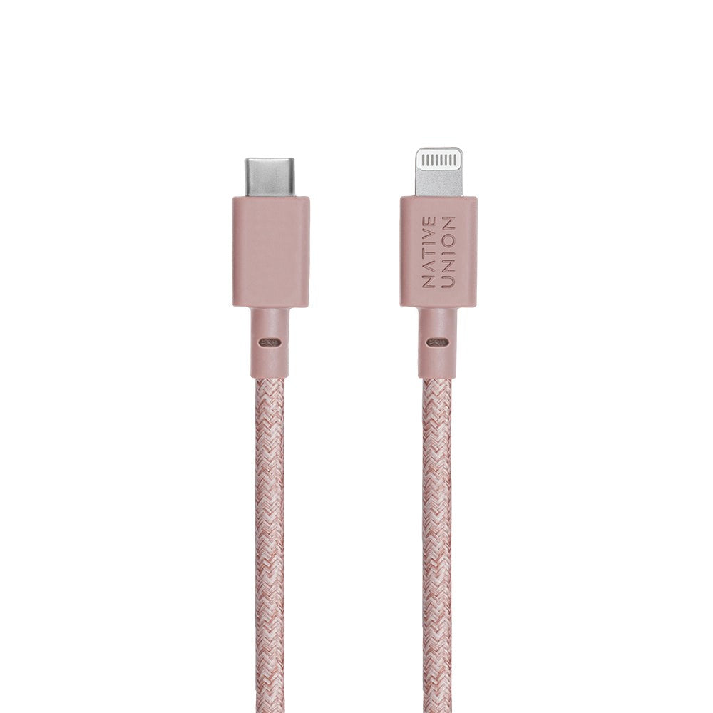 Native Union Night Kabel USB-C till Lightning med läderspänne 3 meter. - Rosa