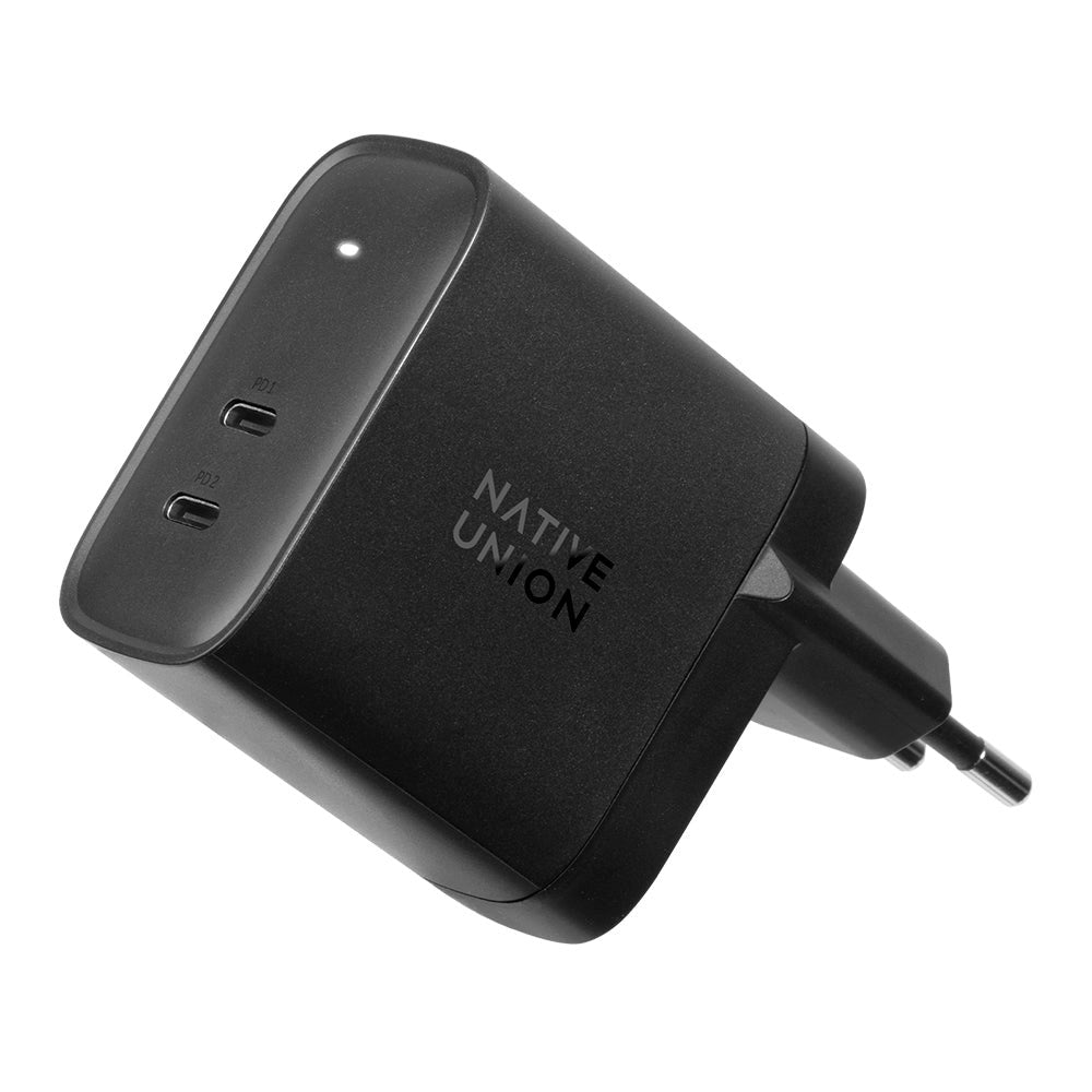 Native Union Fast GaN Charger - Väggladdare med 2 x USB-C Power Delivery 65W - Svart