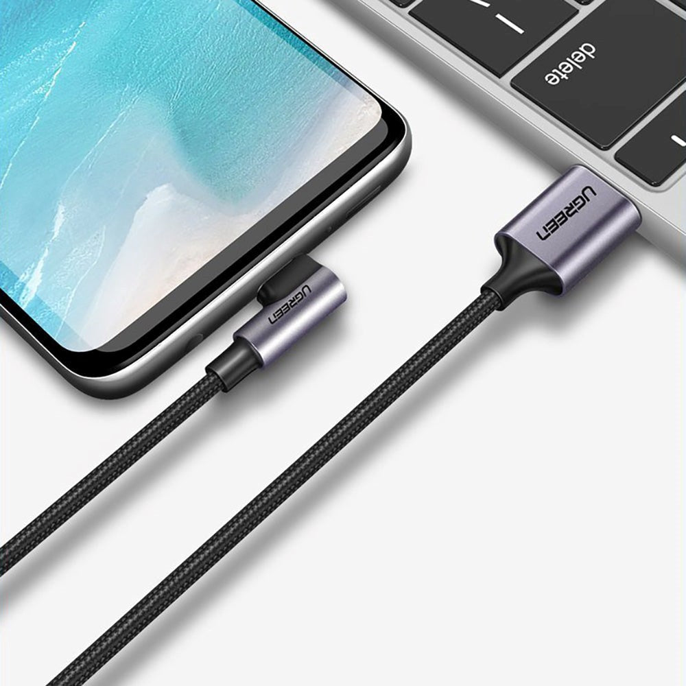 Ugreen 18W Vinklad USB-A till USB-C-Kabel - 2 Meter - Svart