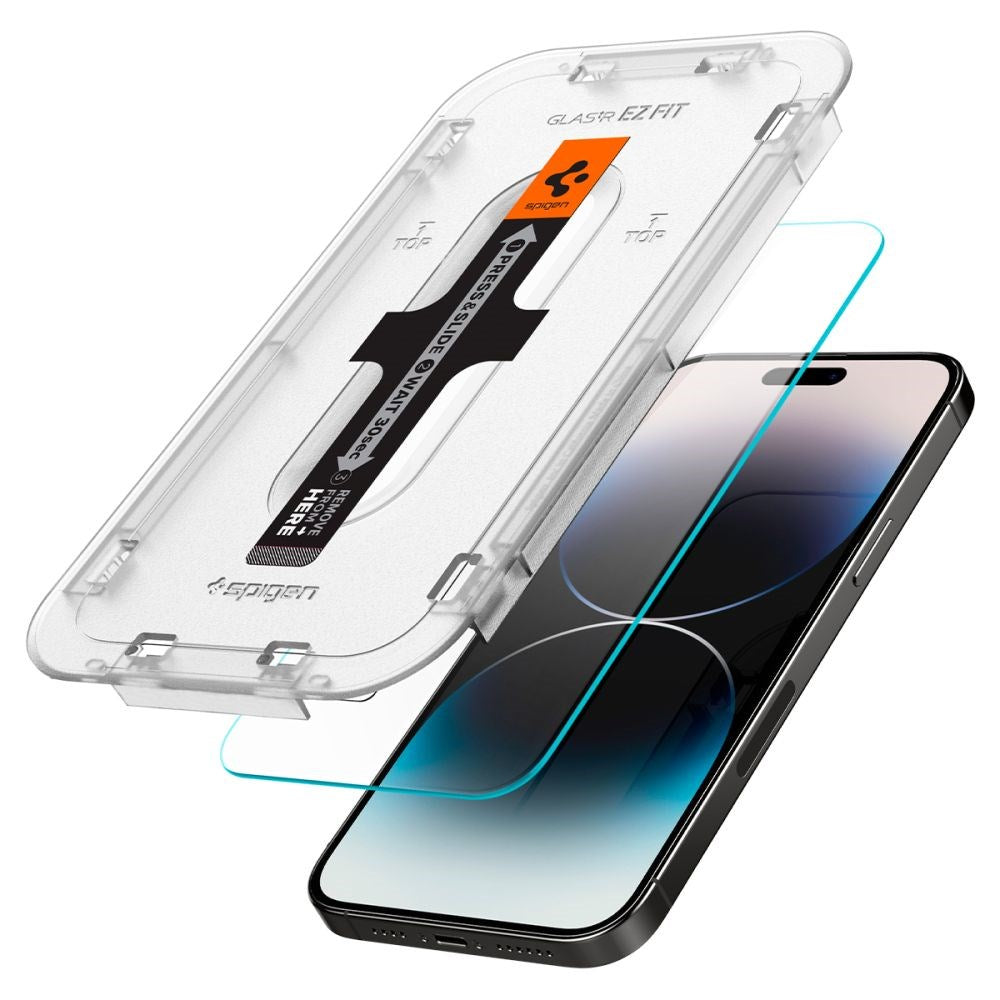 iPhone 14 Pro Spigen EZ Fit Glas.tR Skärmskydd 2. Stk - Case Friendly - Genomskinlig