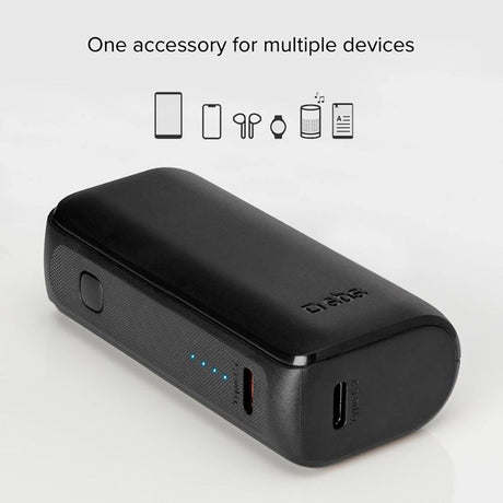 SBS NanoTube Powerbank med USB-A & USB-C 10W - 5.000 mAh - Svart