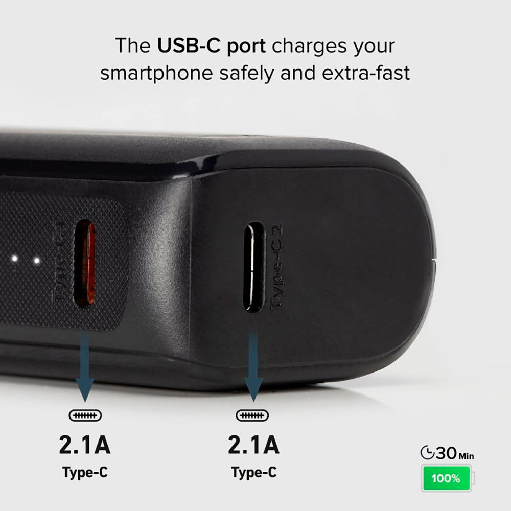 SBS NanoTube Powerbank med USB-A & USB-C 10W - 5.000 mAh - Svart