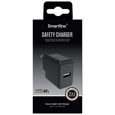 Smartline Safety Charger 10,5W Väggladdare med USB-A - Svart