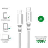 4smarts RapidCord 100W USB-C till USB-C Kabel 300 cm. - Vit