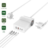 4smarts 6-i-1 GaN 65W Grenuttag m. 2x AC / 2x USB-C / 2x USB-A – Vit