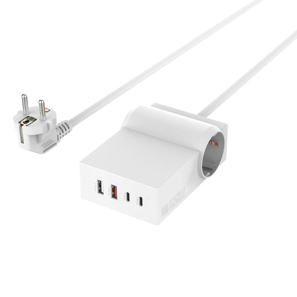 4smarts 6-i-1 GaN 65W Grenuttag m. 2x AC / 2x USB-C / 2x USB-A – Vit