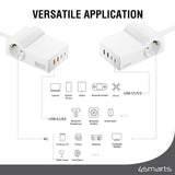 4smarts 6-i-1 GaN 65W Grenuttag m. 2x AC / 2x USB-C / 2x USB-A – Vit