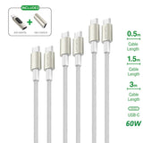 4smarts USB-C til USB-C 60W PremiumCord - 3x USB-C till USB-C-kabel med USB-C-adapter & förlängare - Vit