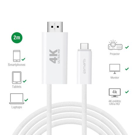 4smarts 100W USB-C till HDMI Kabel - 2m - Vit