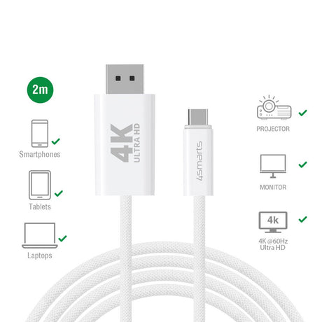 4smarts USB-C till DisplayPort Kabel - 2m - Vit