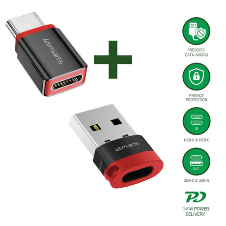 4smarts USB-C till USB-A / USB-C Data Blocker Adapter Set - 2 st - Svart