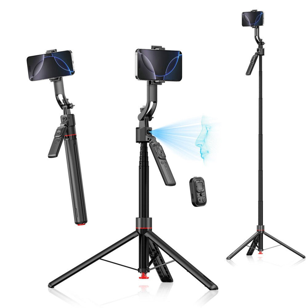 4smarts 360 AI Tripod Selfie Stick m. Ansiktsspårning & Fjärrkontroll - Svart