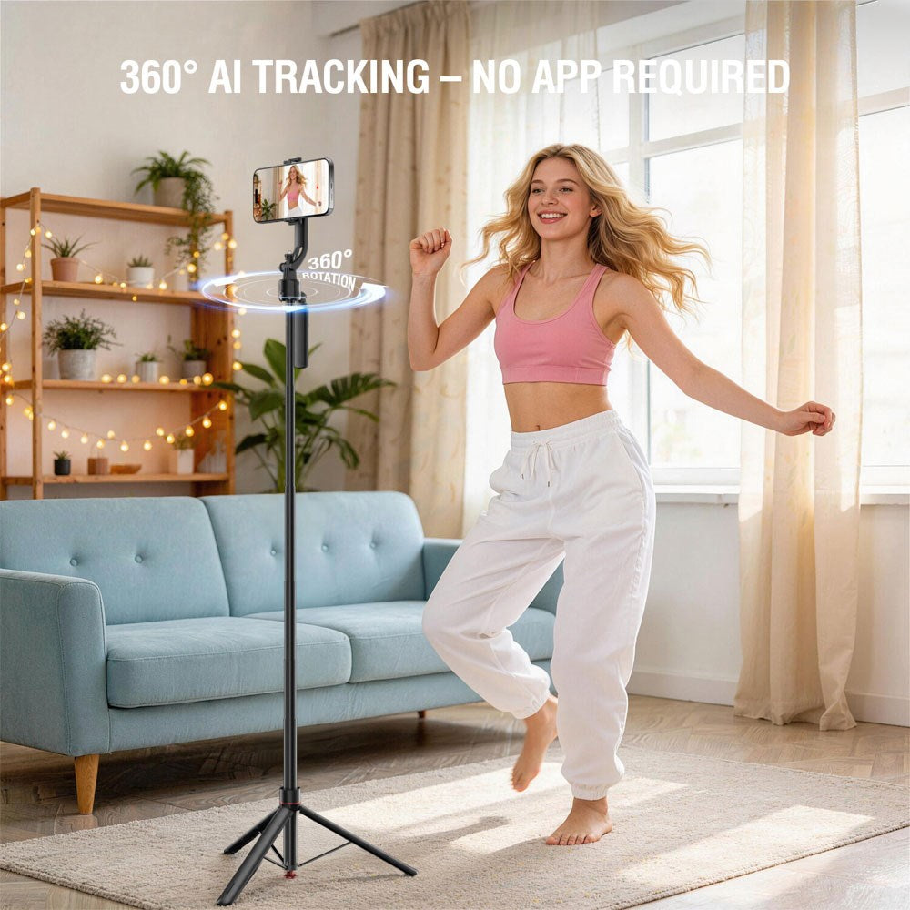 4smarts 360 AI Tripod Selfie Stick m. Ansiktsspårning & Fjärrkontroll - Svart