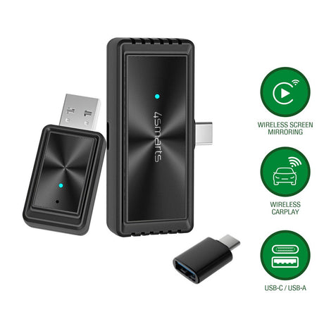 4Smarts Trådlös Adapter m. Skärmspegling för Apple CarPlay & Android Auto - Svart