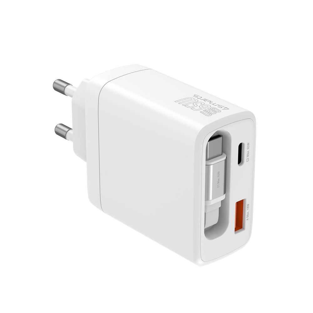 Väggladdare PD (Power Delivery) 65W 4smarts Jojo m. USB-C og USB-A - Vit
