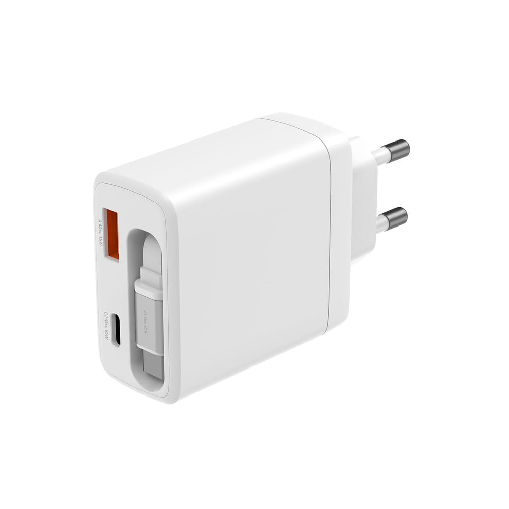 Väggladdare PD (Power Delivery) 65W 4smarts Jojo m. USB-C og USB-A - Vit