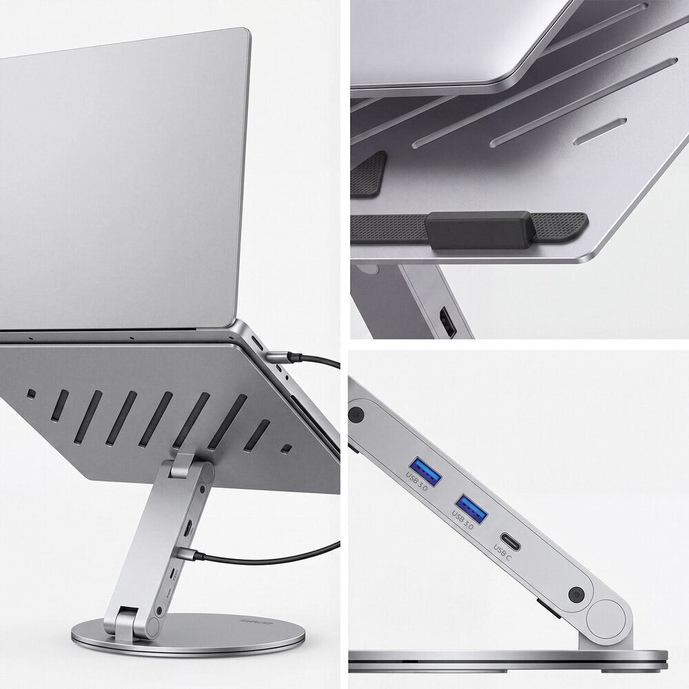 4smarts ErgoPro 360 graders laptop-/surfplatta-stativ med 6-i-1 USB-C-docka - Grå