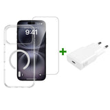 iPhone 18 Pro Max / 17 Pro Max 4Smarts 3-i-1 Premium Starter Set - MagSafe Skal, Skärmskydd & 20W Väggladdare - Genomskinlig / Vit