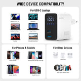 4smarts GaN 100W Väggladdare med Display - Inbyggd USB-C Kabel - 1 x USB-A - 1 x USB-C - Vit