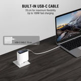4smarts GaN 100W Väggladdare med Display - Inbyggd USB-C Kabel - 1 x USB-A - 1 x USB-C - Vit
