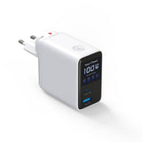 4smarts GaN 100W Väggladdare med Display - Inbyggd USB-C Kabel - 1 x USB-A - 1 x USB-C - Vit