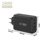 Tech-Protect 240W Väggladdare m. 3x USB-C & 1x USB-A - Svart