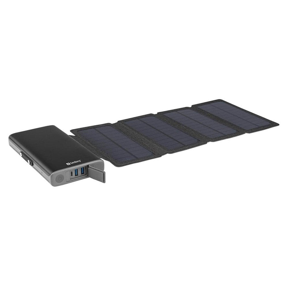 Sandberg Avtagbar Solcellsladdare och PowerBand 20W - 2 x USB-A / USB-C PD - Svart