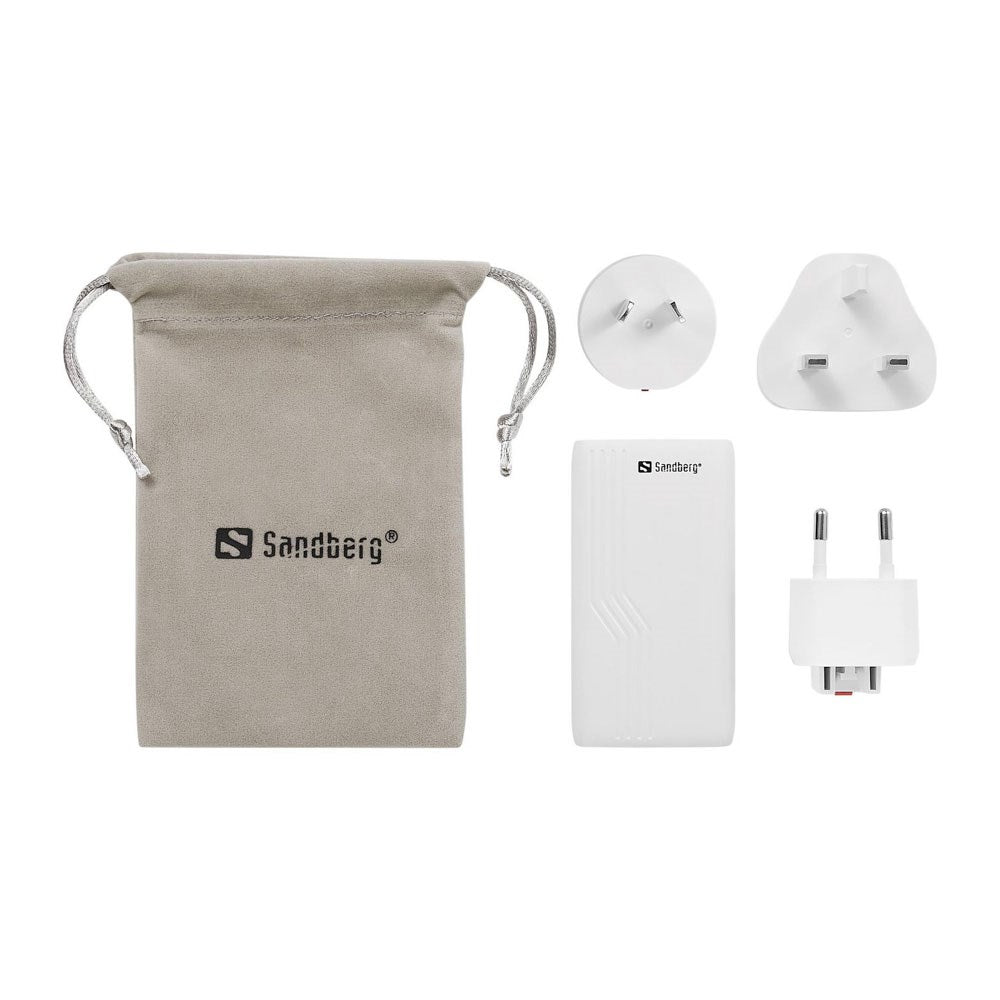 Sandberg 4-i-1 65W Reseladdare m. 2x USB-C – EU / UK / AUS - Vit