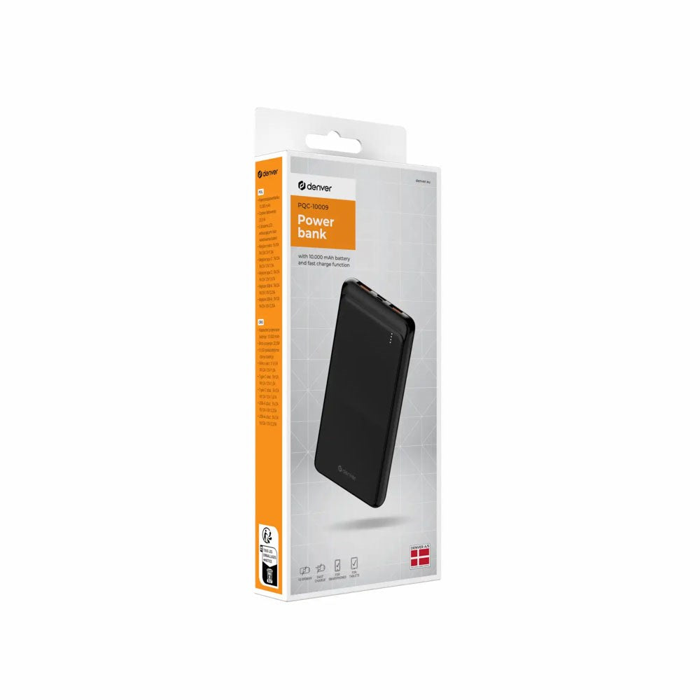 Denver PQC-10009 Powerbank 10 000 mAh - 22,5 W - Svart