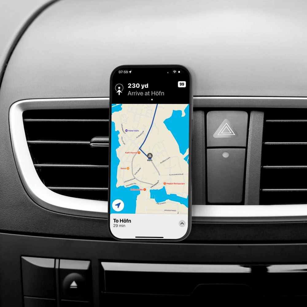 dbramante1928 Mobilhållare m. 15W Trådlös Laddning för Bil - Ventilationsfäste - MagSafe Kompatibel - Svart