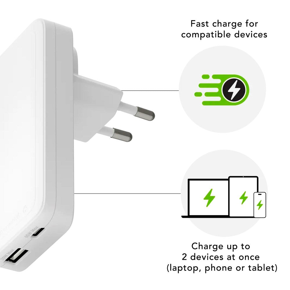 dbramante1928 Slim Väggladdare m. 1x USB-C 65W & 1x USB-A 30W - Vit
