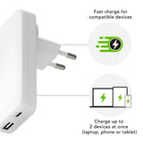 dbramante1928 Slim Väggladdare m. 1x USB-C 65W & 1x USB-A 30W - Vit
